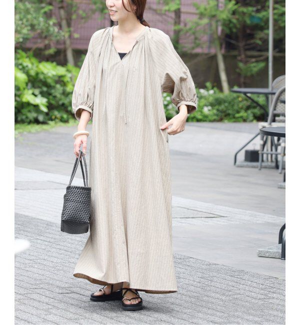JOURNAL STANDARD relume「リネンコットンラグランギャザーワンピースストライプ」|ワンピース|