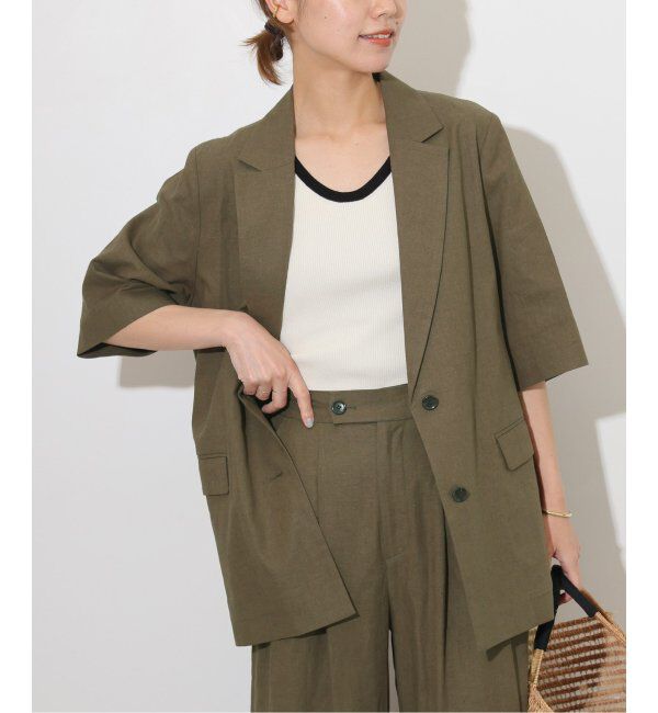 JOURNAL STANDARD relume「《追加》リネンコットンハーフスリーブジャケット」|テーラードジャケット|カーキ