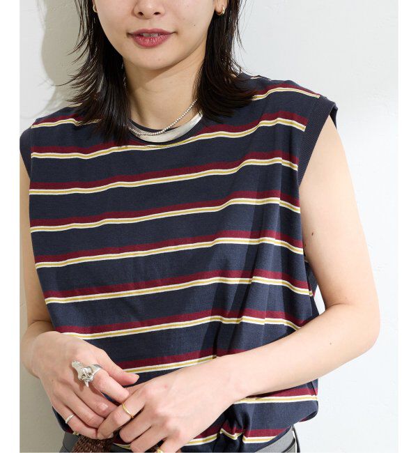 JOURNAL STANDARD「《追加3》汗ジミ防止天竺ボーダーノースリーブ」|Tシャツ・カットソー|ネイビー