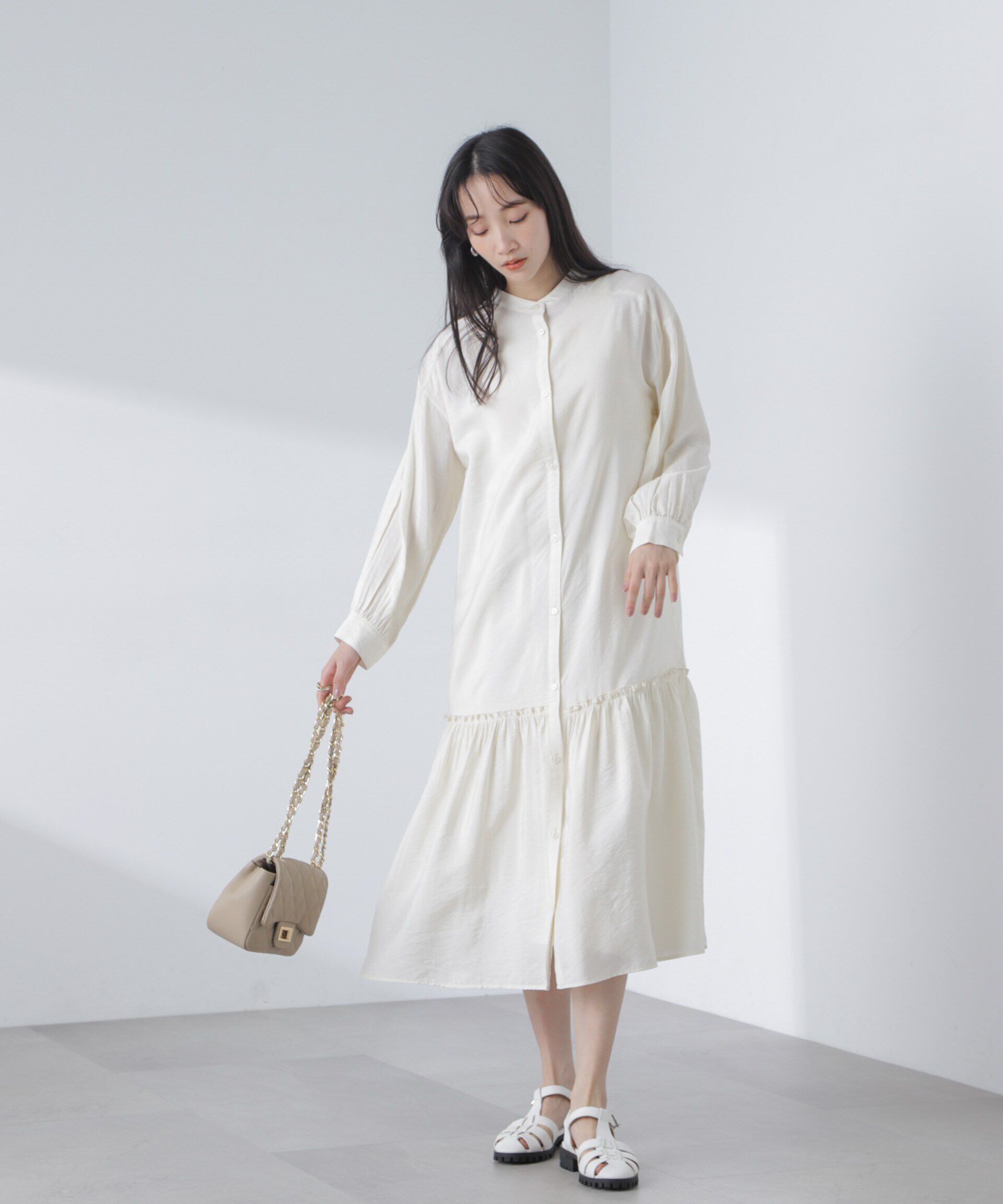 nano･universe「ギャザーヘムスタンドカラーワンピース」|ワンピース|アイボリー7