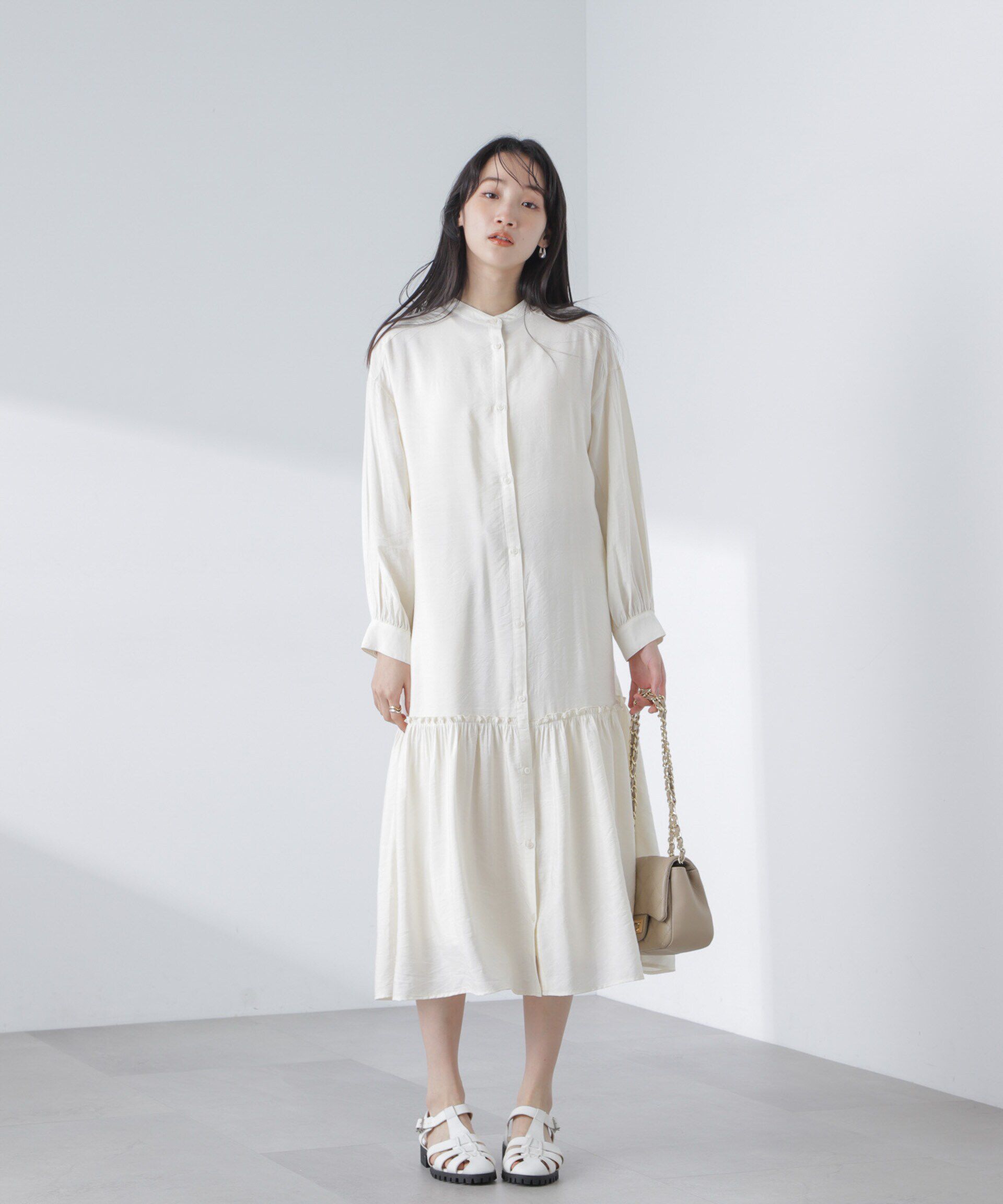 nano･universe「ギャザーヘムスタンドカラーワンピース」|ワンピース|