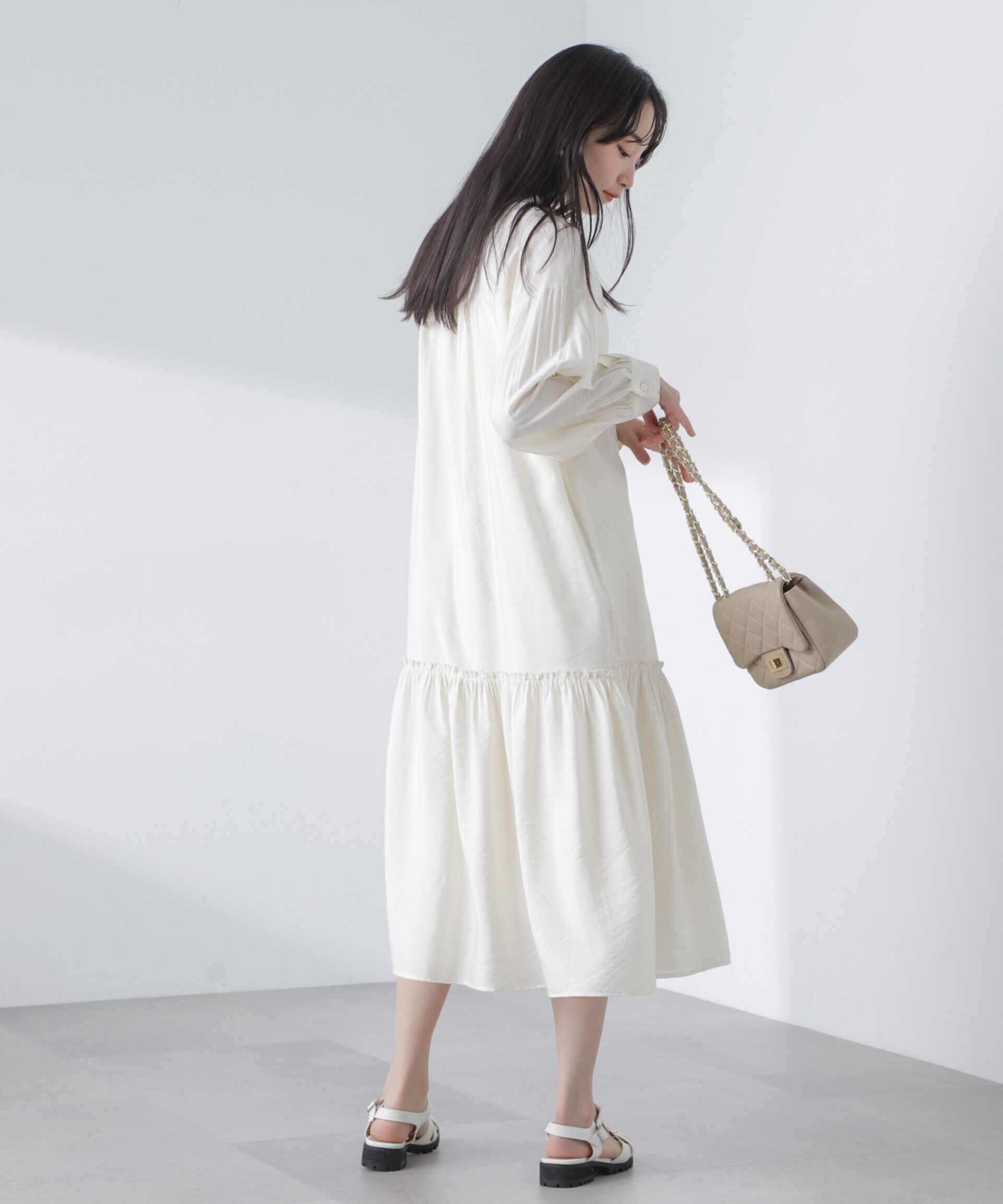 nano･universe「ギャザーヘムスタンドカラーワンピース」|ワンピース|