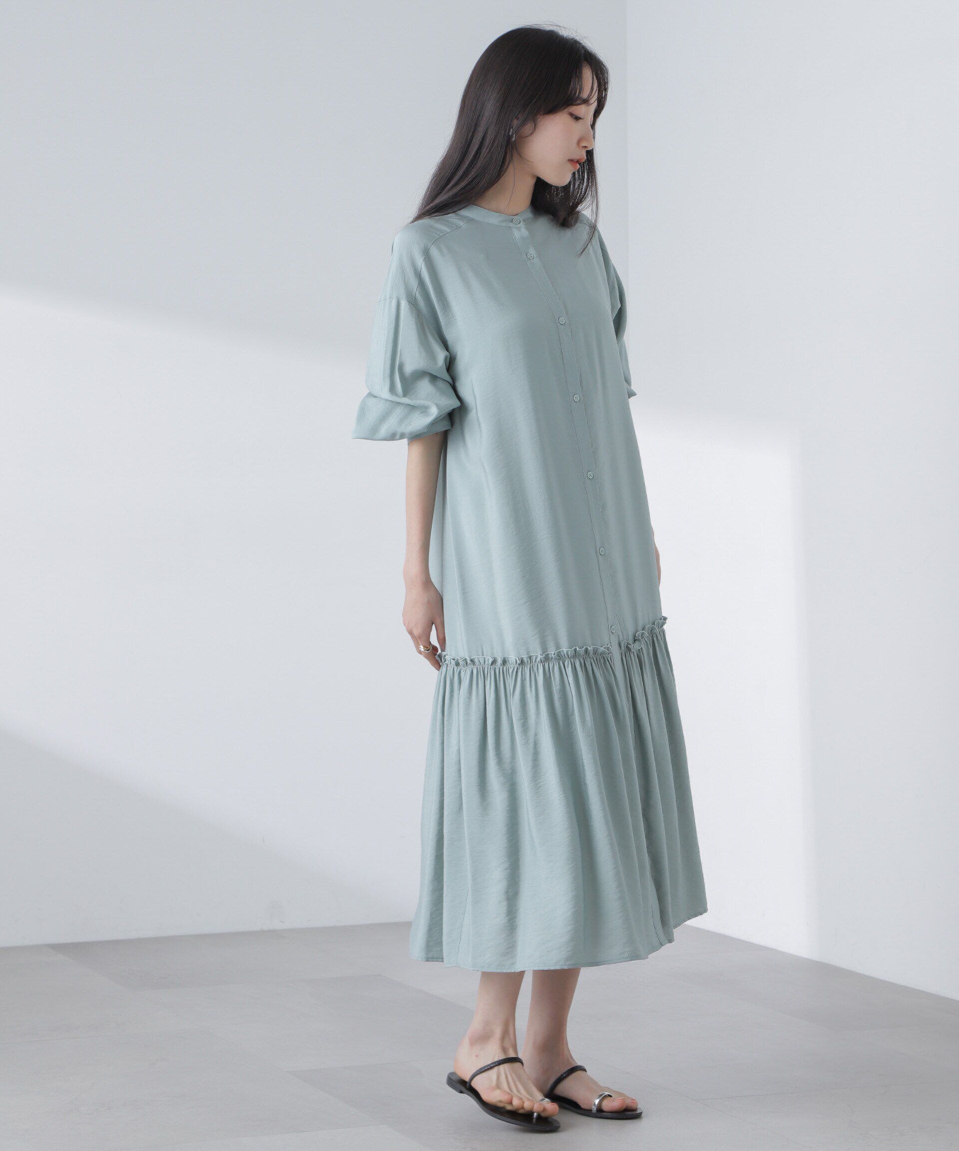 nano･universe「ギャザーヘムスタンドカラーワンピース」|ワンピース|