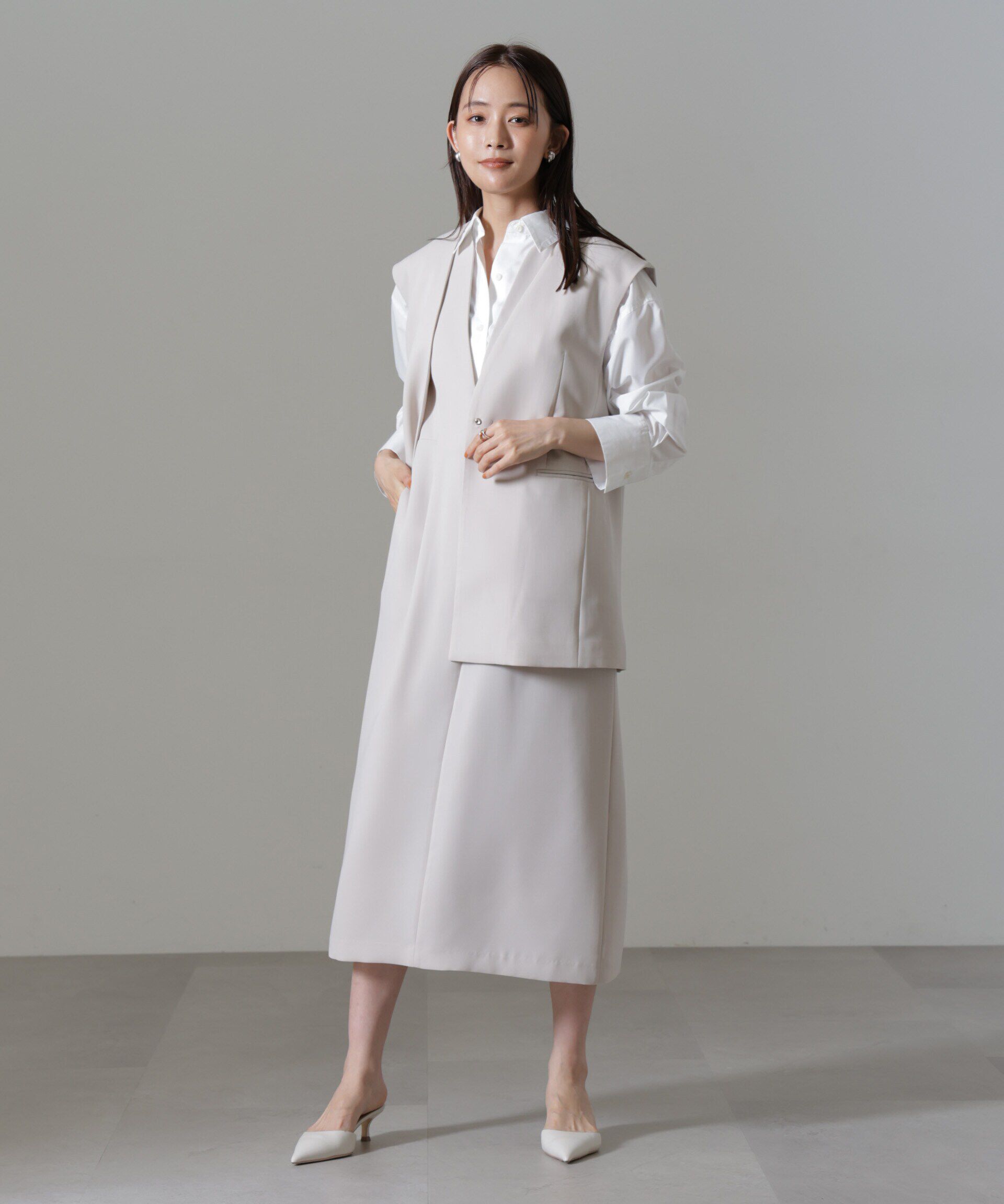 nano･universe「イージーケアダブルクロス ノースリーブワンピース(セットアップ可)」|ワンピース|