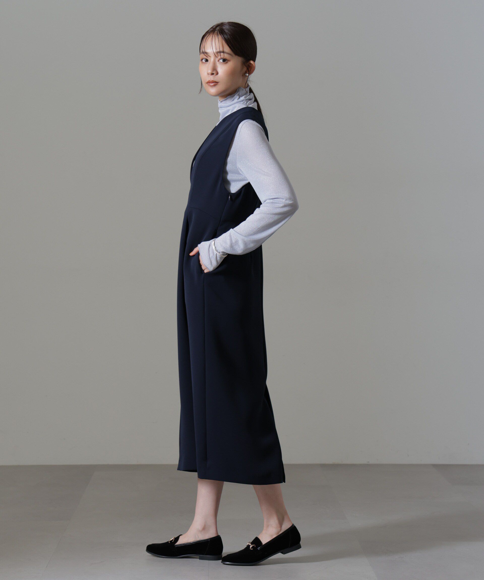 nano･universe「イージーケアダブルクロス ノースリーブワンピース(セットアップ可)」|ワンピース|