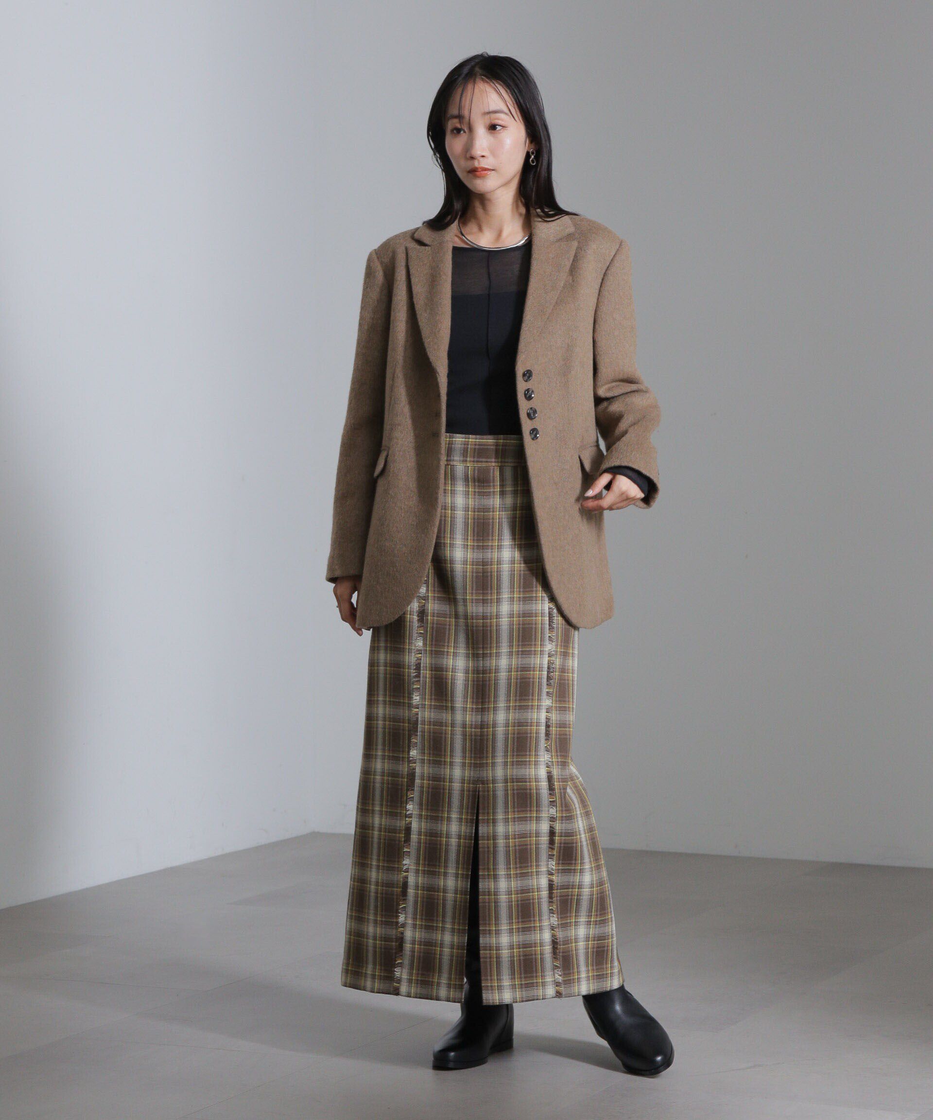 nano･universe「チェックスリットロングスカート」|スカート|