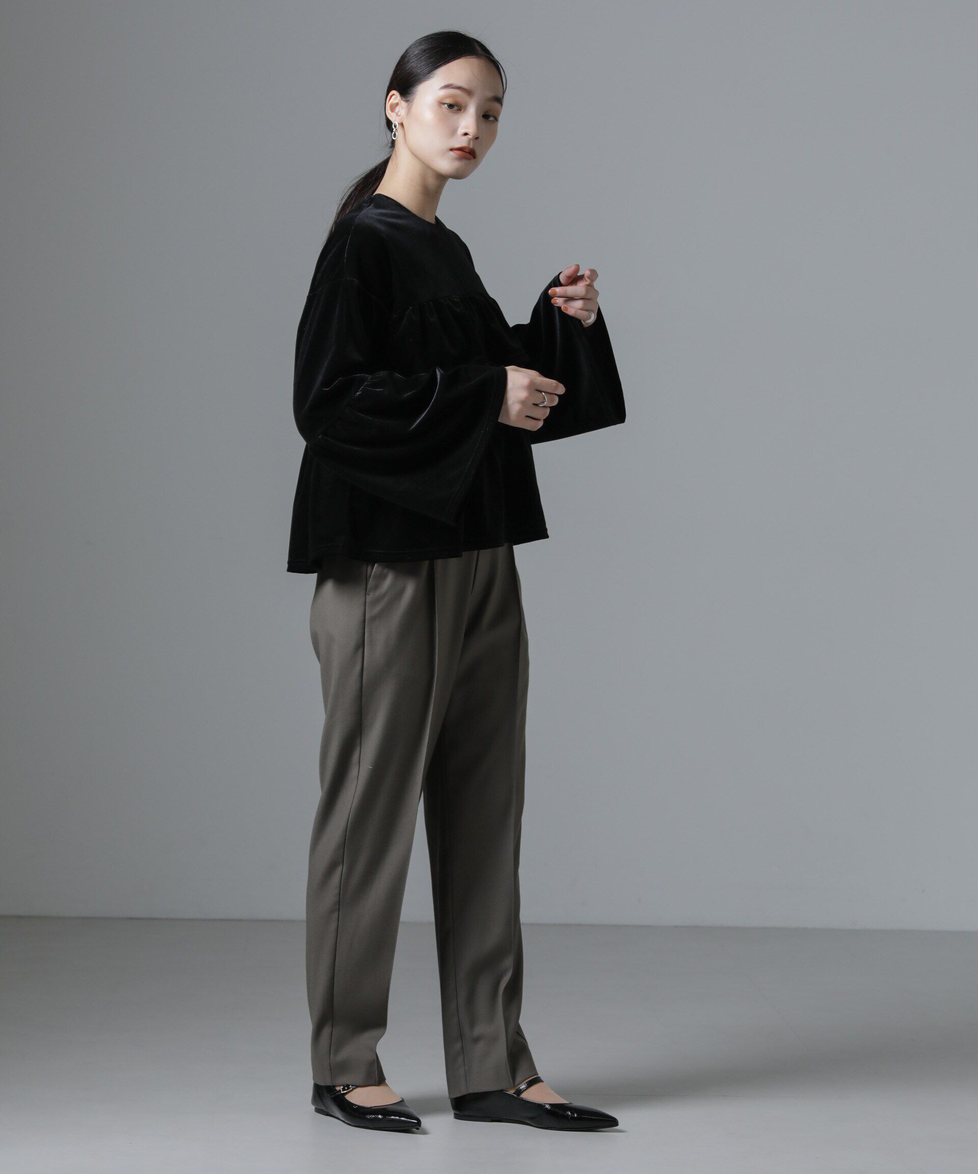 nano･universe「ベロアフリルカットブラウス」|Tシャツ・カットソー|