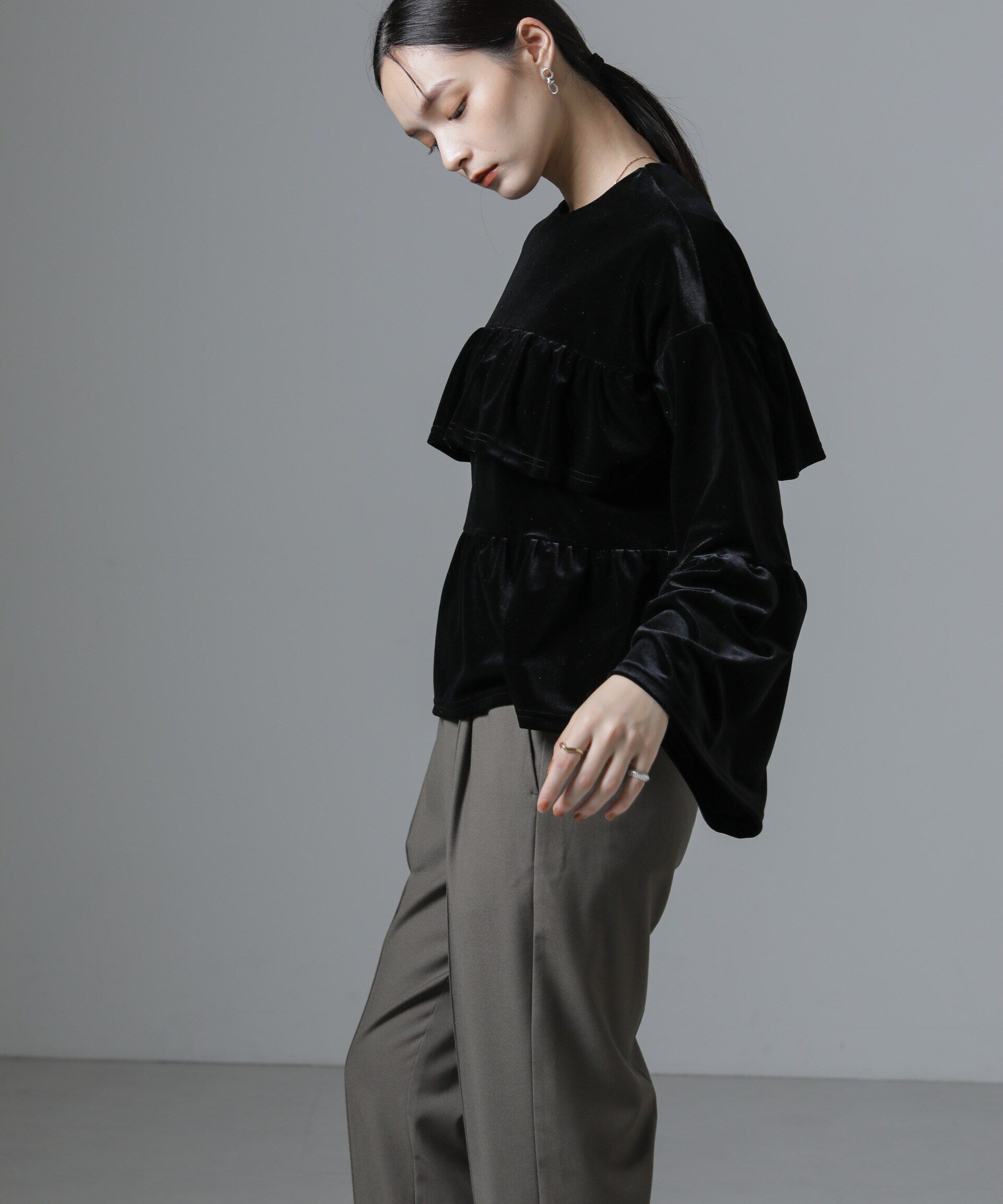 nano･universe「ベロアフリルカットブラウス」|Tシャツ・カットソー|