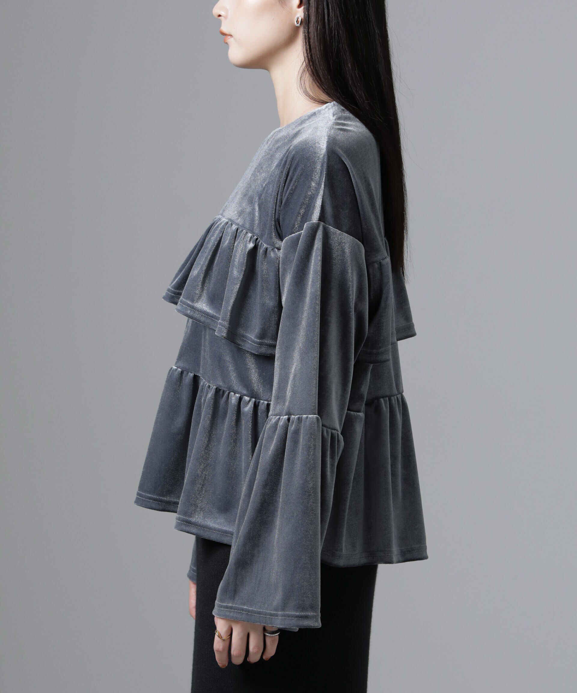 nano･universe「ベロアフリルカットブラウス」|Tシャツ・カットソー|