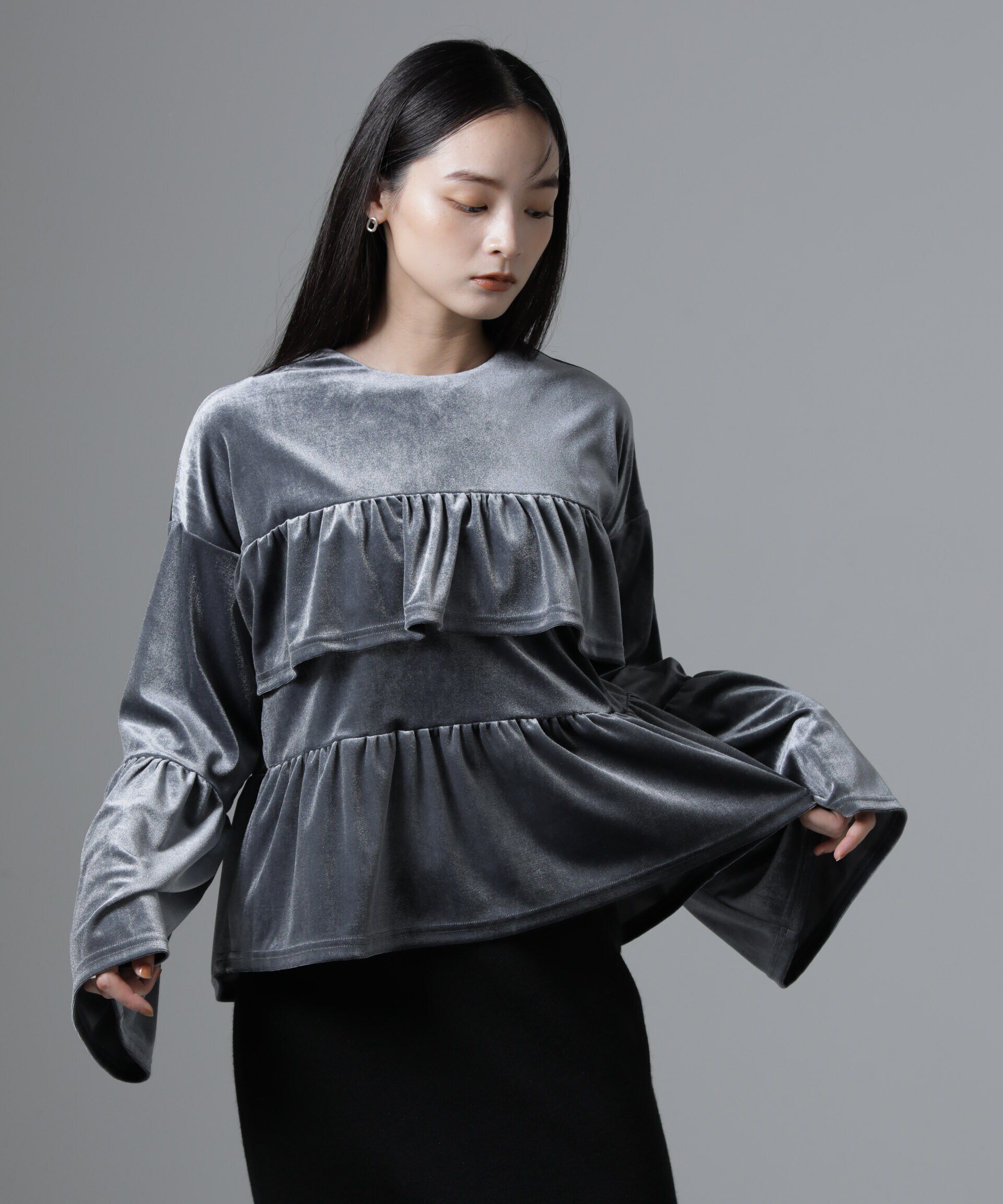 nano･universe「ベロアフリルカットブラウス」|Tシャツ・カットソー|