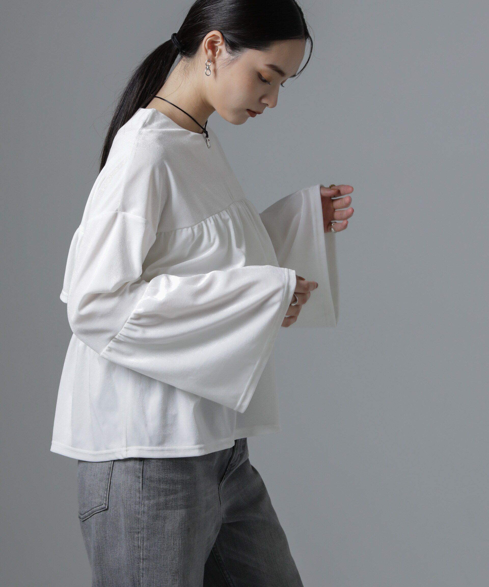 nano･universe「ベロアフリルカットブラウス」|Tシャツ・カットソー|
