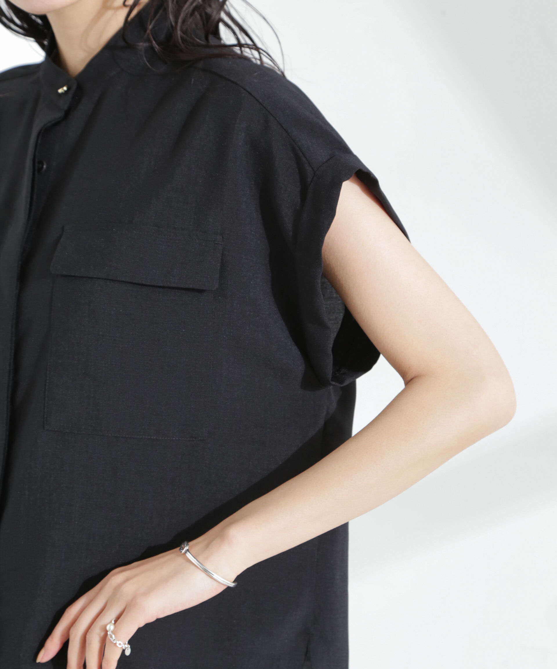 nano･universe「メランジドライ スタンドポケットシャツ(セットアップ可)」|シャツ・ブラウス|