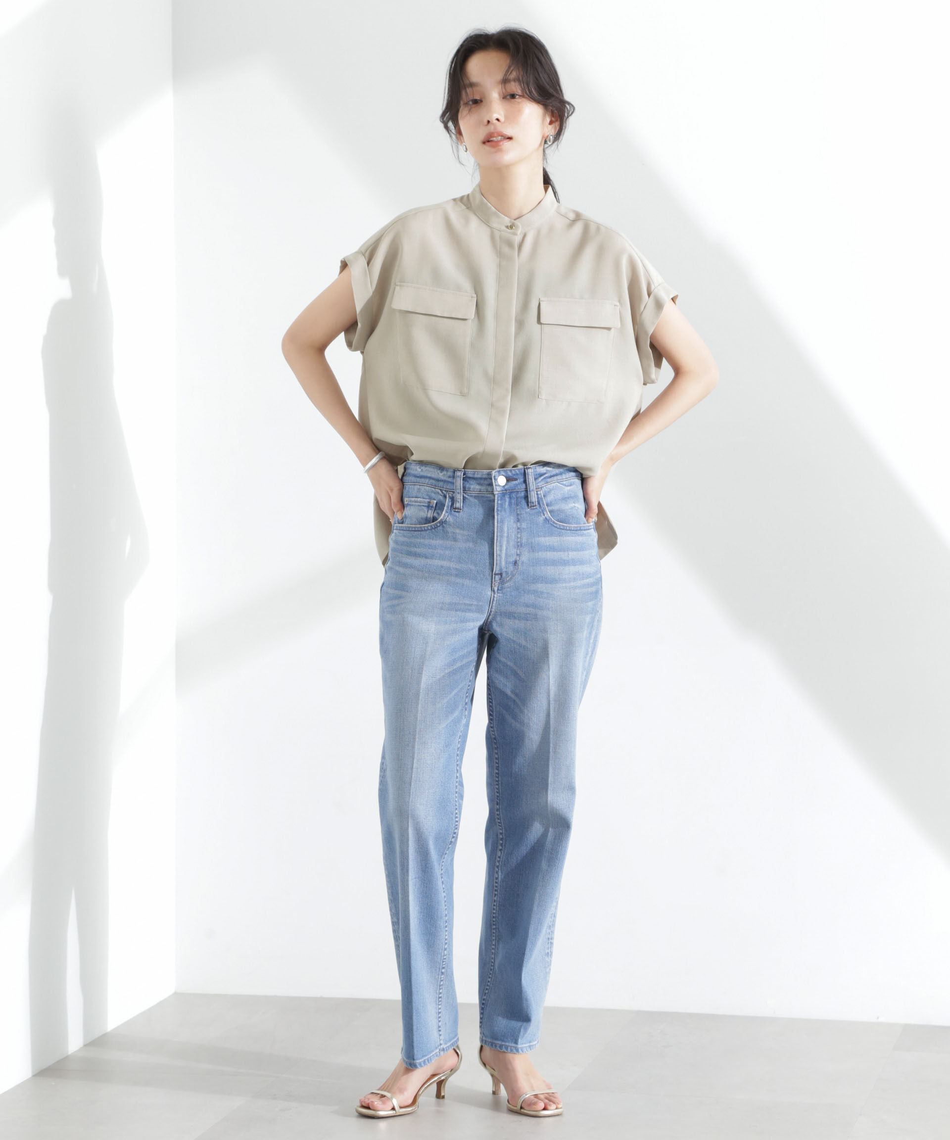 nano･universe「メランジドライ スタンドポケットシャツ(セットアップ可)」|シャツ・ブラウス|