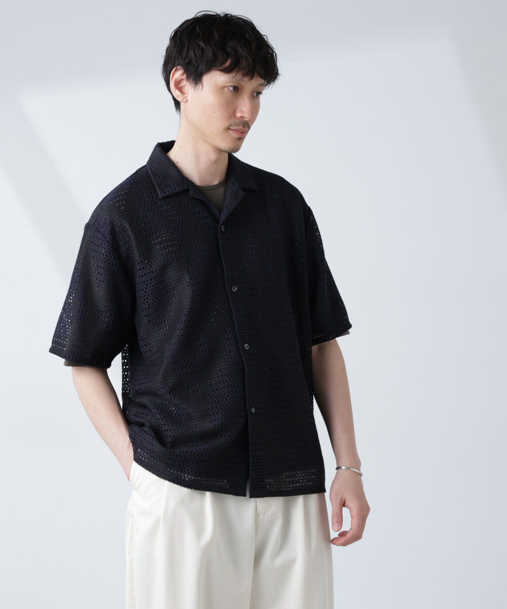 nano･universe「ダイヤレース オープンカラーシャツ」|シャツ・ブラウス|パターン21