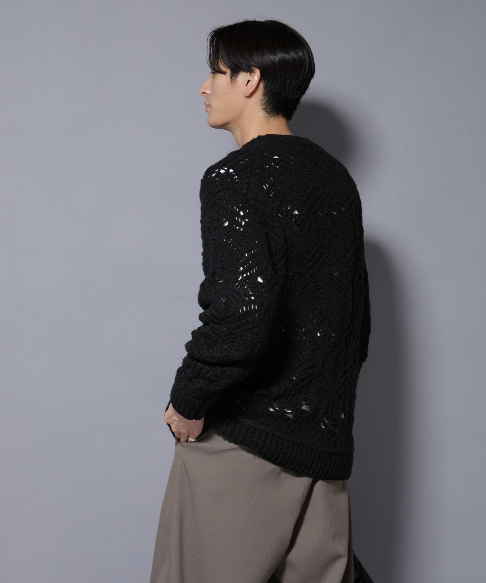 nano･universe「透かし編み クルーネックニット」|ニット・セーター|