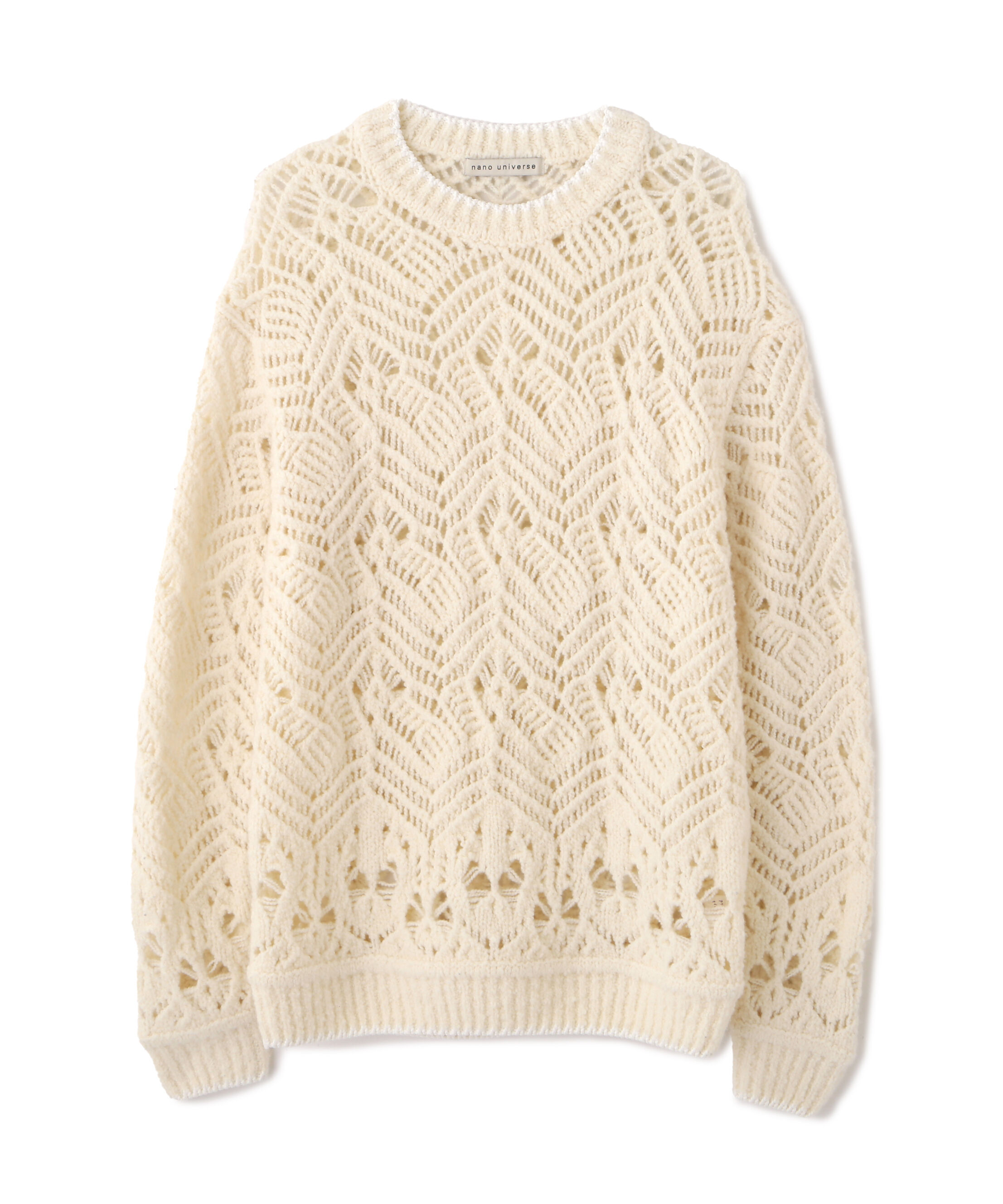 nano･universe「透かし編み クルーネックニット」|ニット・セーター|ホワイト
