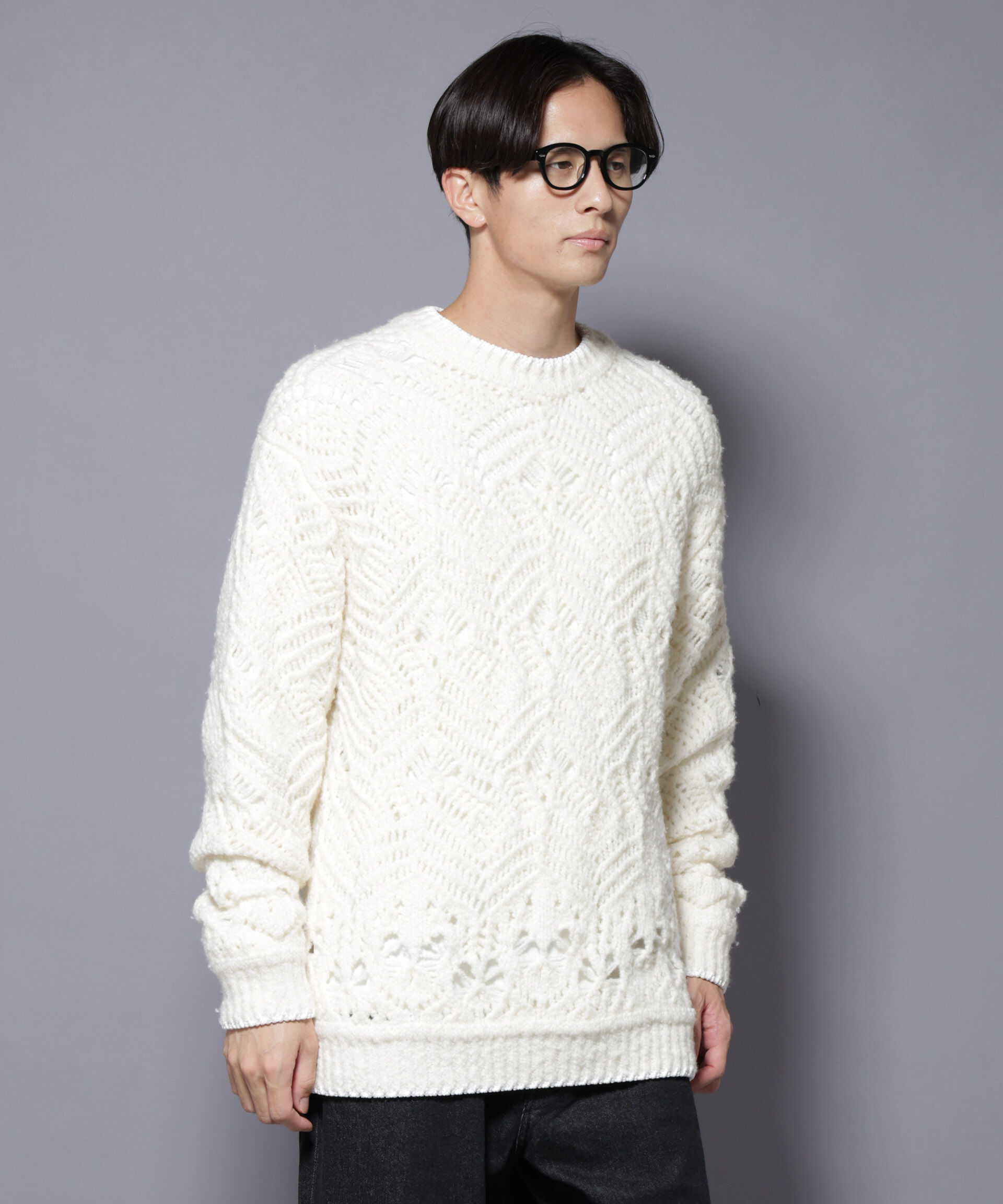 nano･universe「透かし編み クルーネックニット」|ニット・セーター|