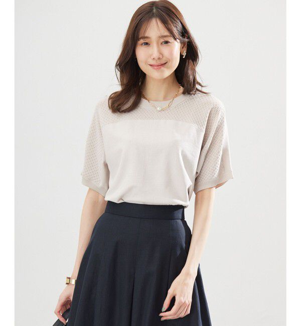 組曲「【WEB限定】メッシュ切り替えドルマン ニット」|ニット・セーター|ベージュ系