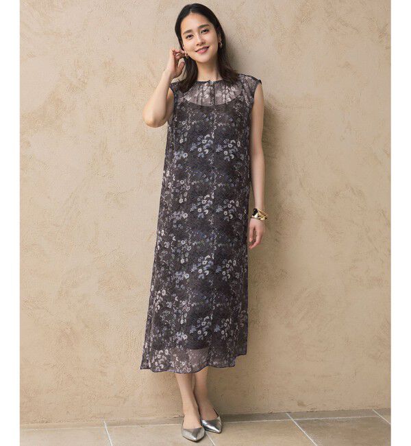 自由区「【カタログ掲載・洗える】ボタニカルフラワープリント ワンピース」|ワンピース|セピア系
