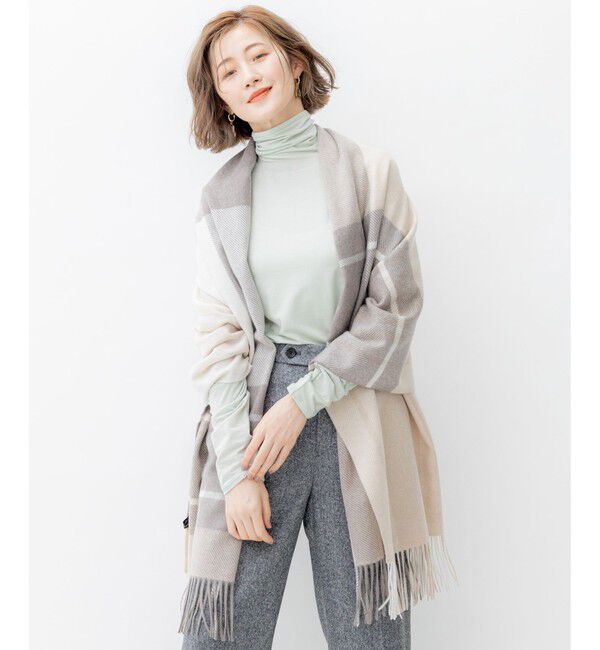 23区「カシミヤ チェック柄 ストール」|ストール|ベージュ