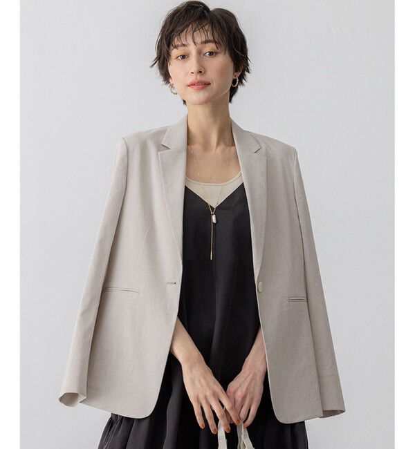 23区「【洗える】リネンレーヨンストレッチ テーラード ジャケット」|テーラードジャケット|ベージュ系