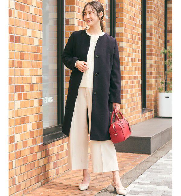 any SiS「ウールライクノーカラー ロングコート」|ノーカラーコート|