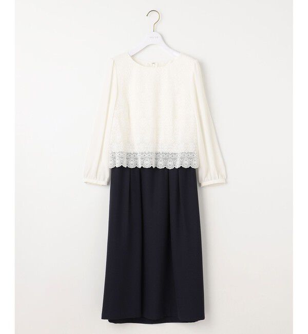 any SiS「【洗える】レースコンビバックサテン ワンピース」|ワンピース|ネイビー