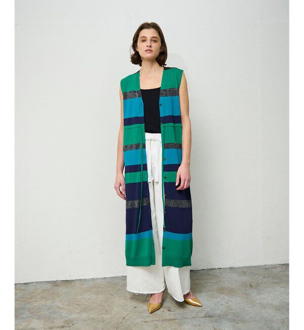 Grace Class「ニットマルチボーダージレ」|ベスト・ジレ|グリーン