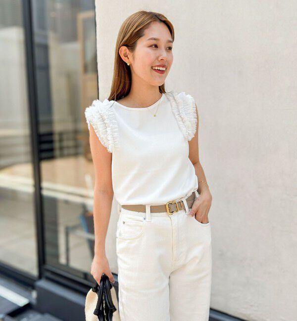 NOLLEY'S「【PR阿部☆別注】《手洗い可能》肩フリルノースリーブプルオーバーニット」|ニット・セーター|オフホワイト