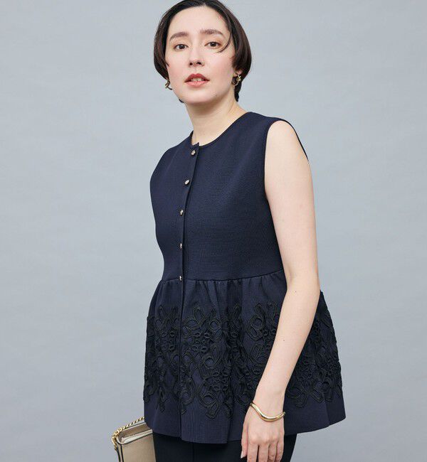 NOLLEY'S「レース付きペプラムベスト」|ベスト・ジレ|ネイビー
