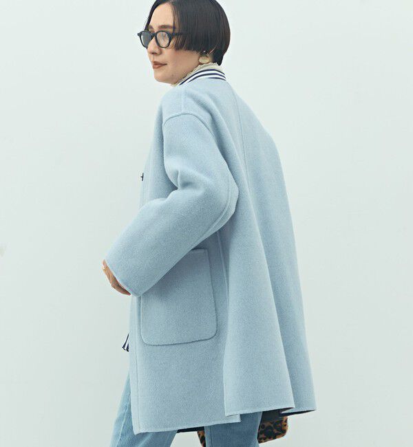 NOLLEY'S「バイカラーリバーコート」|ノーカラーコート|