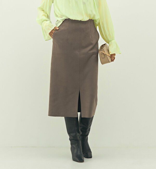 NOLLEY'S「ウォッシャブルストレッチスエード切替タイトスカート」|タイト|