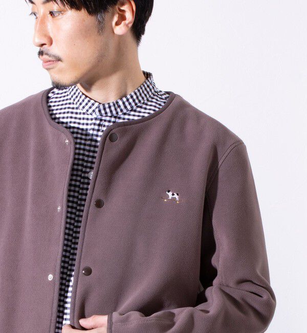GLOSTER「【GLOSTER/グロスター】フレンチブルドッグ刺繍 フリースカーディガン ワンポイント」|カーディガン|