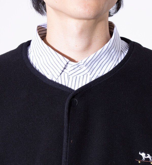 GLOSTER「【GLOSTER/グロスター】フレンチブルドッグ刺繍 フリースカーディガン ワンポイント」|カーディガン|