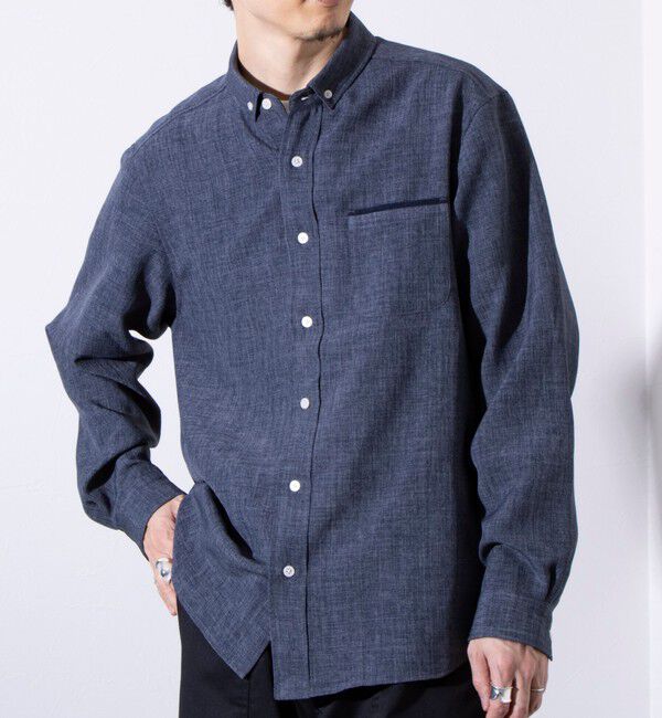 GLOSTER「【GLOSTER/グロスター】リネンライクキャンバス チビ衿ボタンダウンシャツ」|シャツ・ブラウス|ブルー
