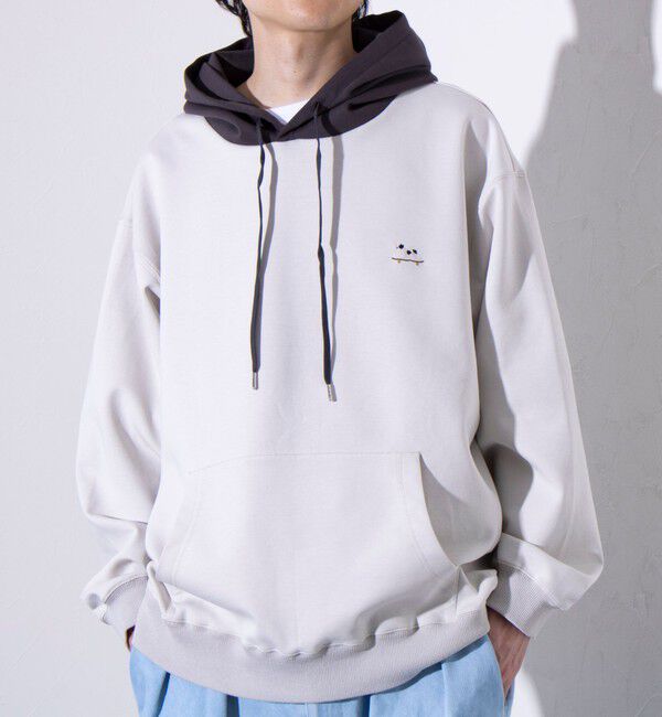 GLOSTER「【GLOSTER/グロスター】フレンチブルドッグ刺繍  ダンボールバイカラーパーカー フーディ」|パーカー|