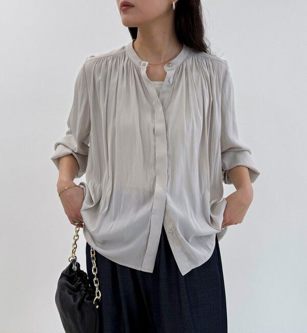 fredy emue「パウダーサテン前開きブラウス」|シャツ・ブラウス|