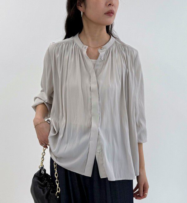 fredy emue「パウダーサテン前開きブラウス」|シャツ・ブラウス|