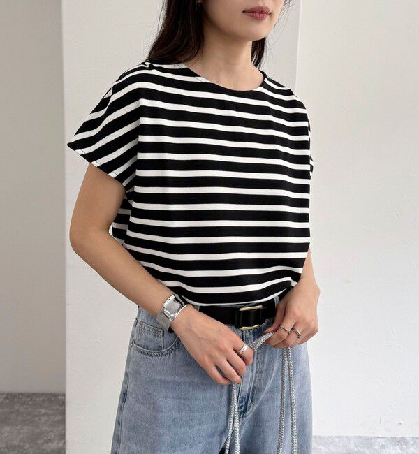 fredy emue「バックリボンボーダープルオーバー」|Tシャツ・カットソー|ブラック系その他