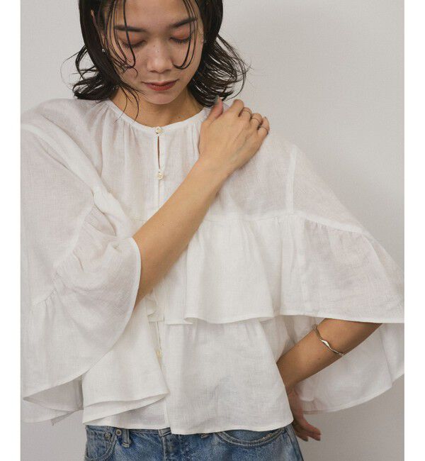 SALON adam et rope'「【WEB限定】ヨーロピアンフラックスリネンフリルブラウス」|シャツ・ブラウス|オフホワイト(15)