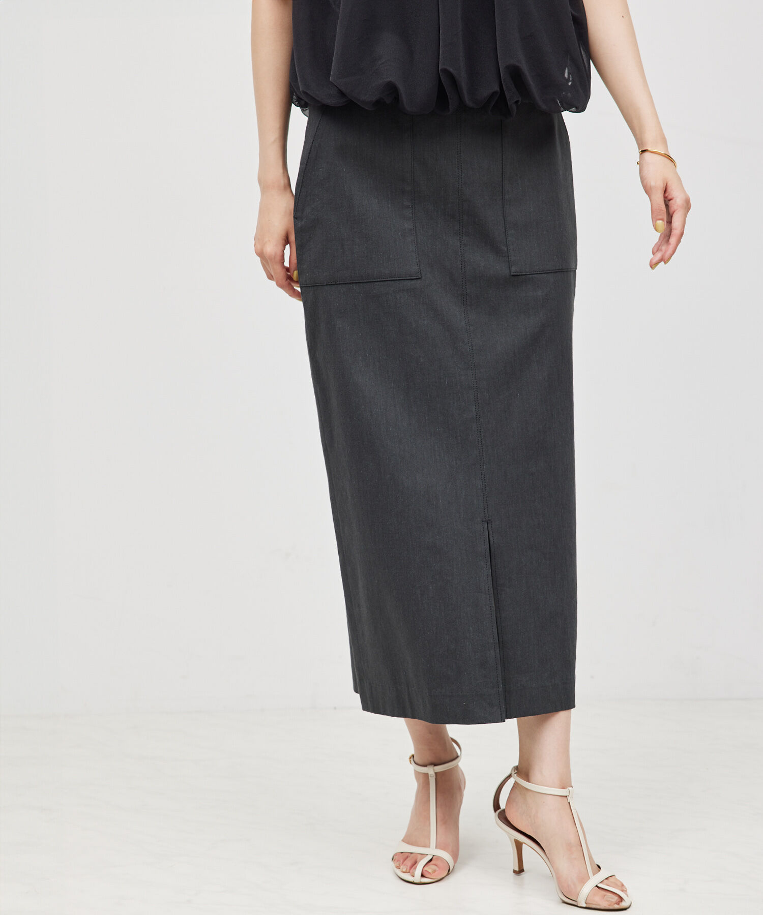 ROPE「【洗える】【新色追加】コットンリネンポケット付きタイトスカート」|スカート|スミクロ(05)