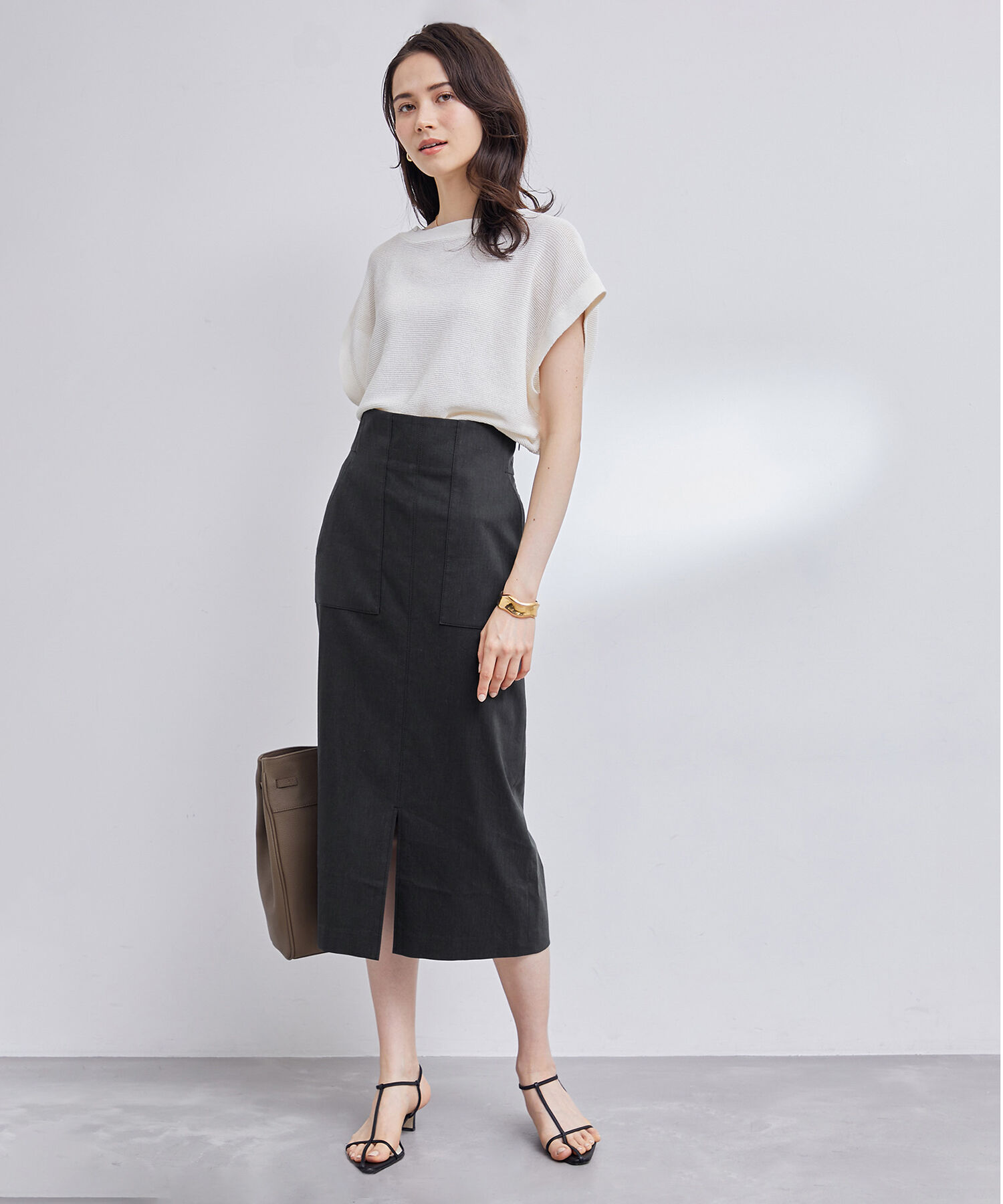 ROPE「【洗える】【新色追加】コットンリネンポケット付きタイトスカート」|スカート|