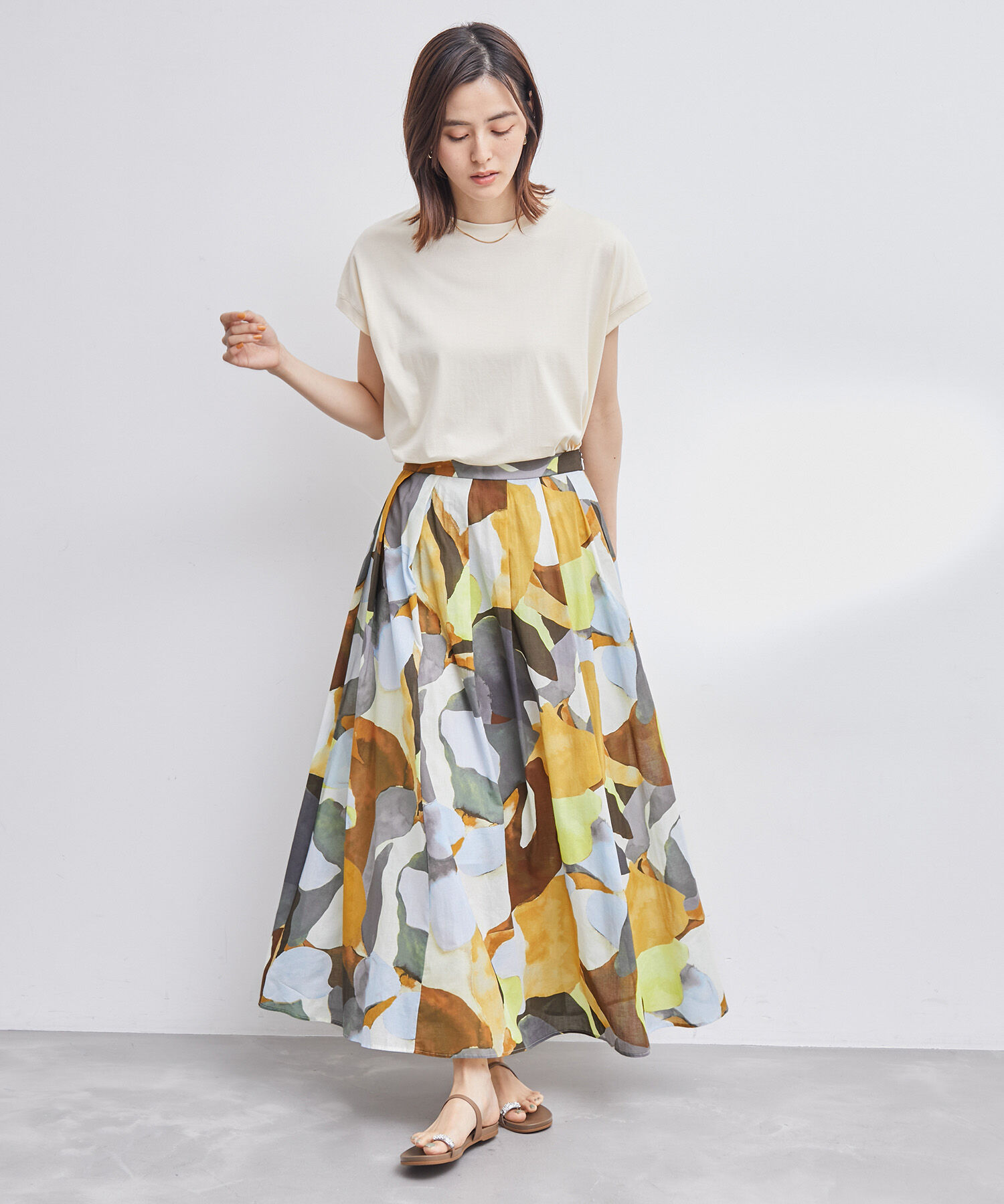 ROPE「プリント&無地タックスカート」|スカート|