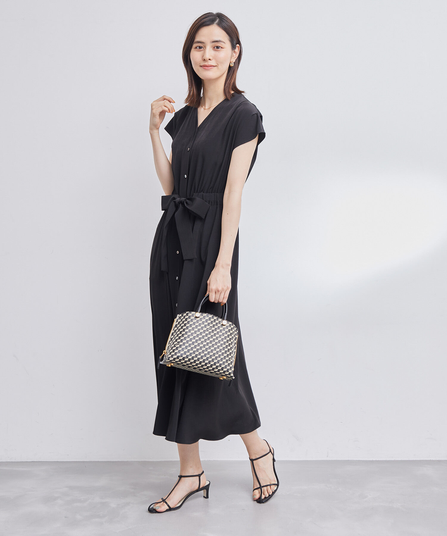 ROPE「幾何柄&無地 ウエストリボンワンピース」|ワンピース|