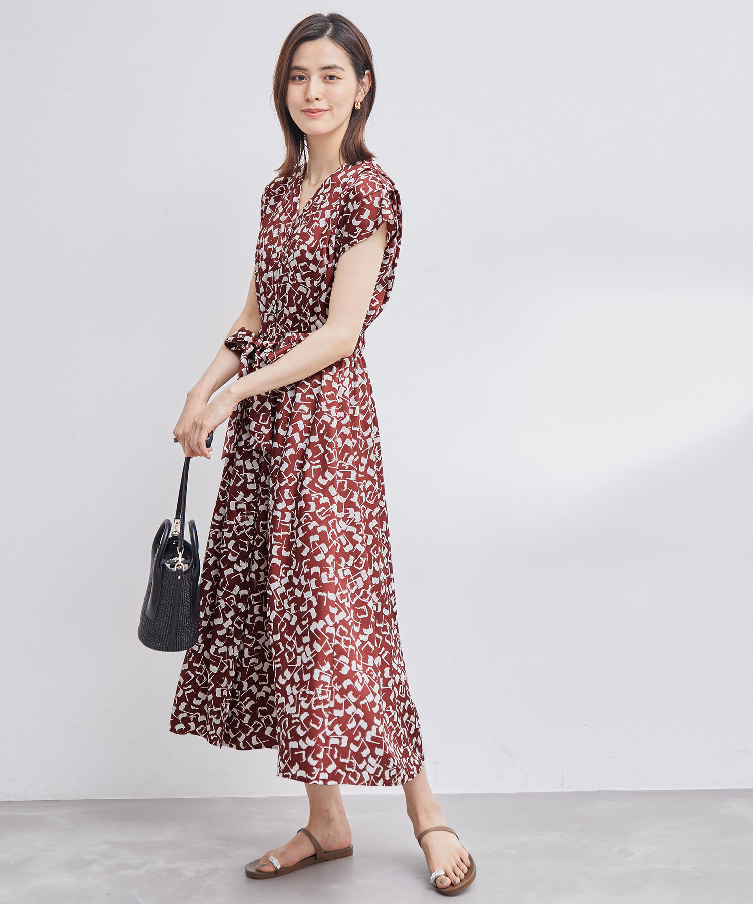 ROPE「幾何柄&無地 ウエストリボンワンピース」|ワンピース|