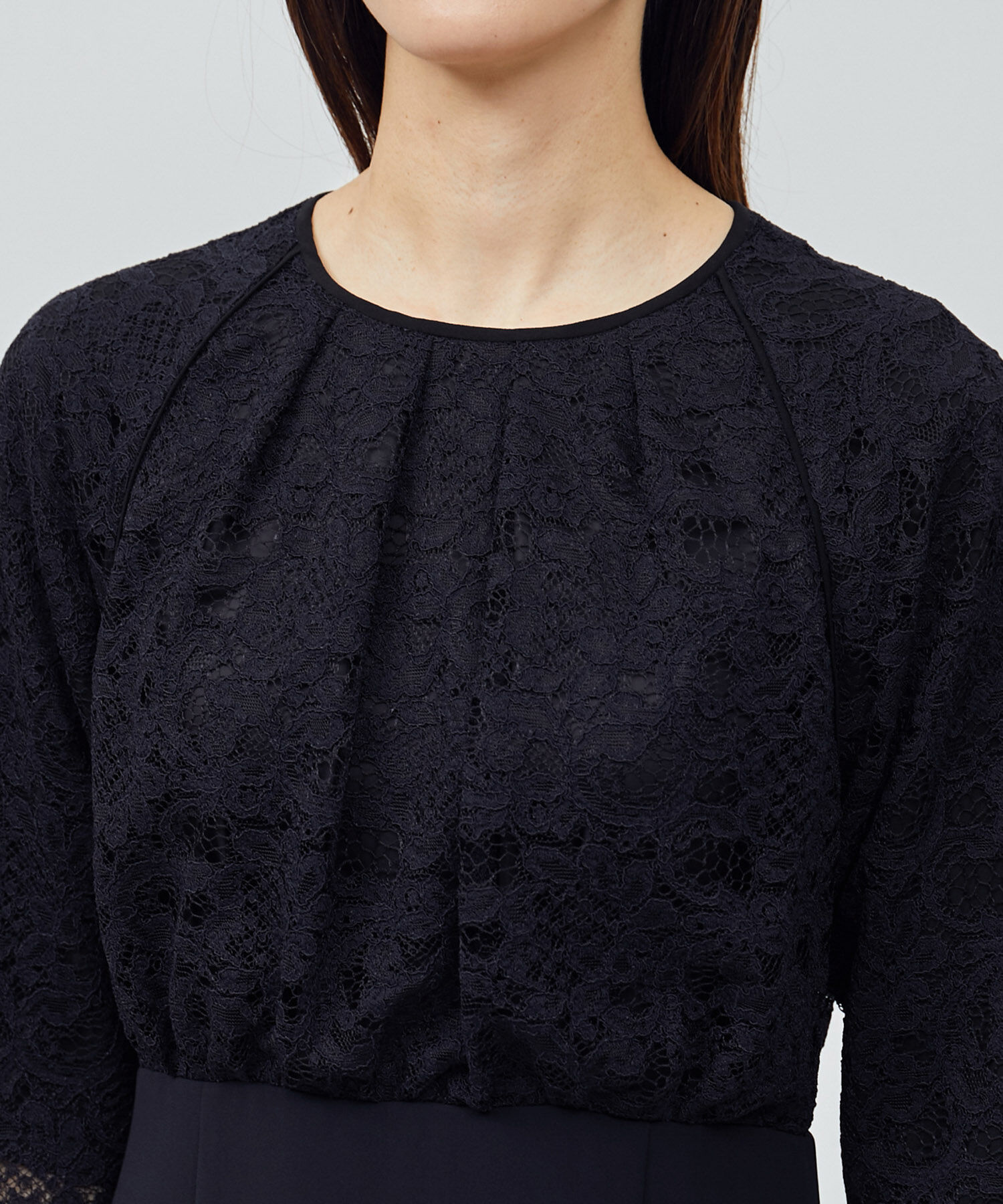 ROPE「【セレモニー対応】レース切り替え トリアセテートワンピース」|ワンピース|