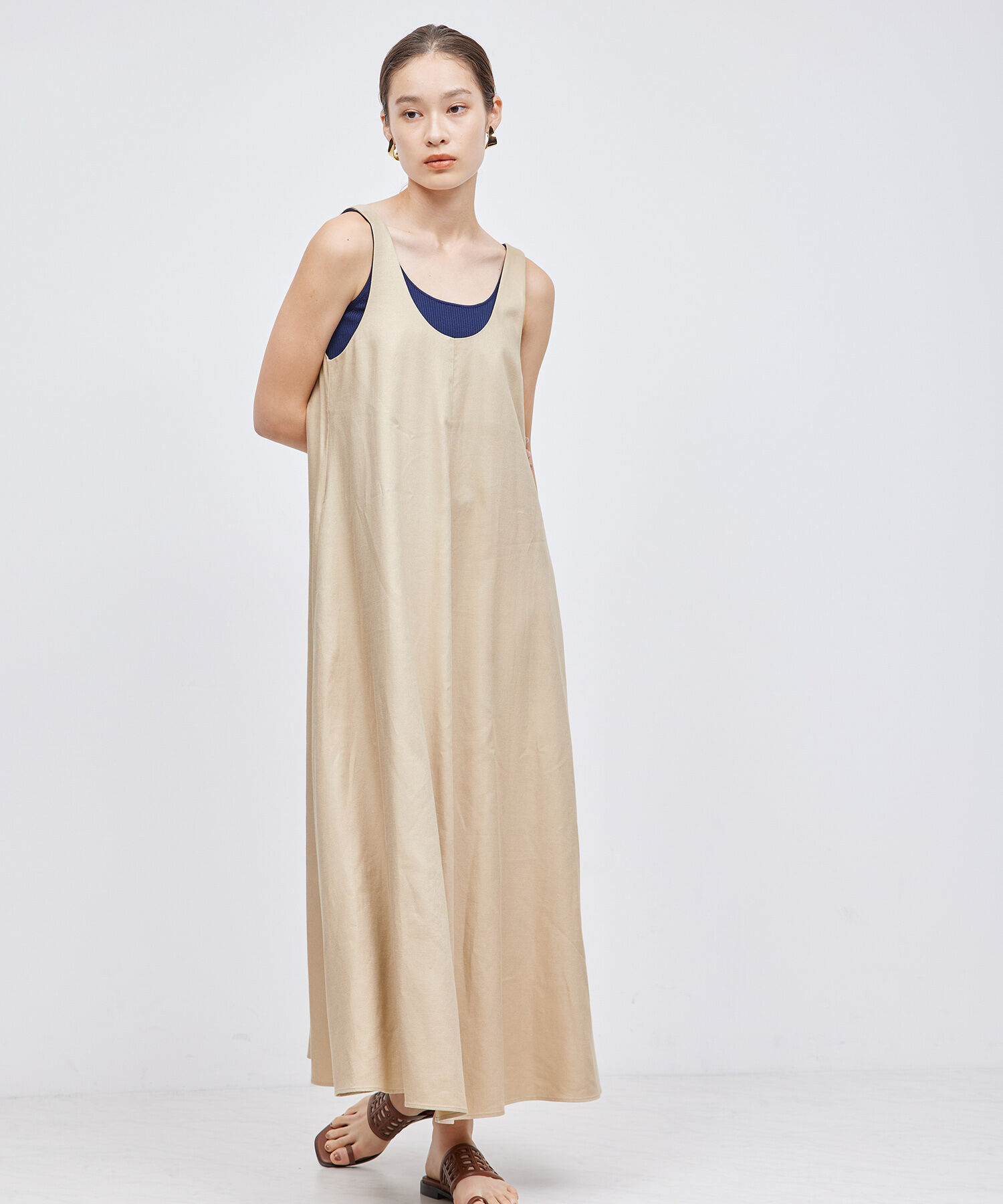 ROPE「レーヨンリネンフレアワンピース」|ワンピース|ベージュ(27)