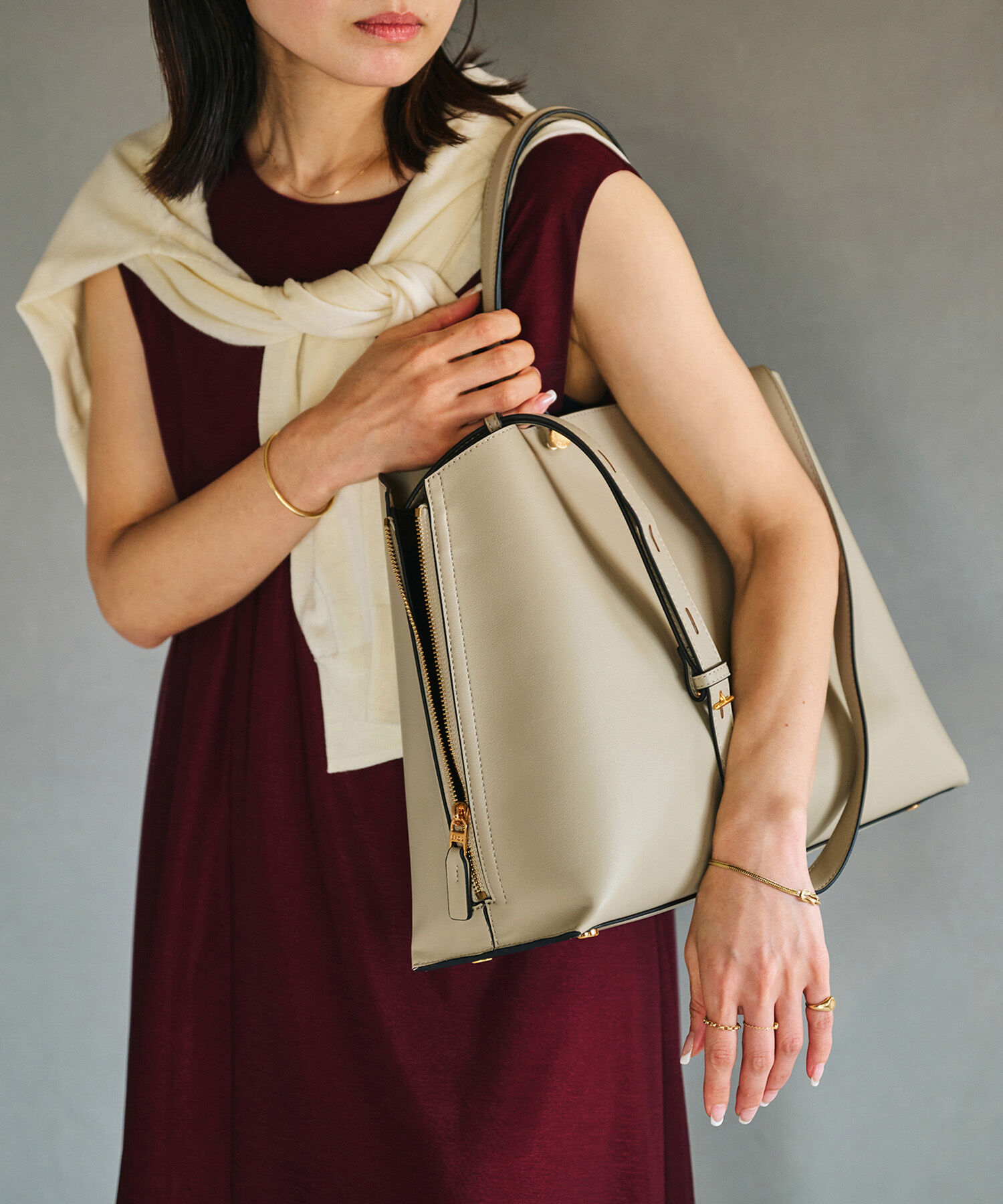 E'POR「【24AW】【E'POR】【A4対応】Y BAG Medium+」|トートバッグ|ベージュ系(28)