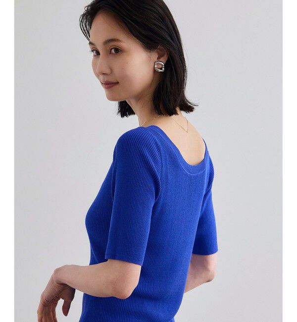 ROPE「【洗える】【WEB・一部店舗限定】前後2WAYボートネックリブ5分袖ニット」|ニット・セーター|