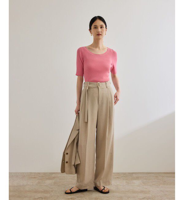 ROPE「【洗える】【WEB・一部店舗限定】前後2WAYボートネックリブ5分袖ニット」|ニット・セーター|